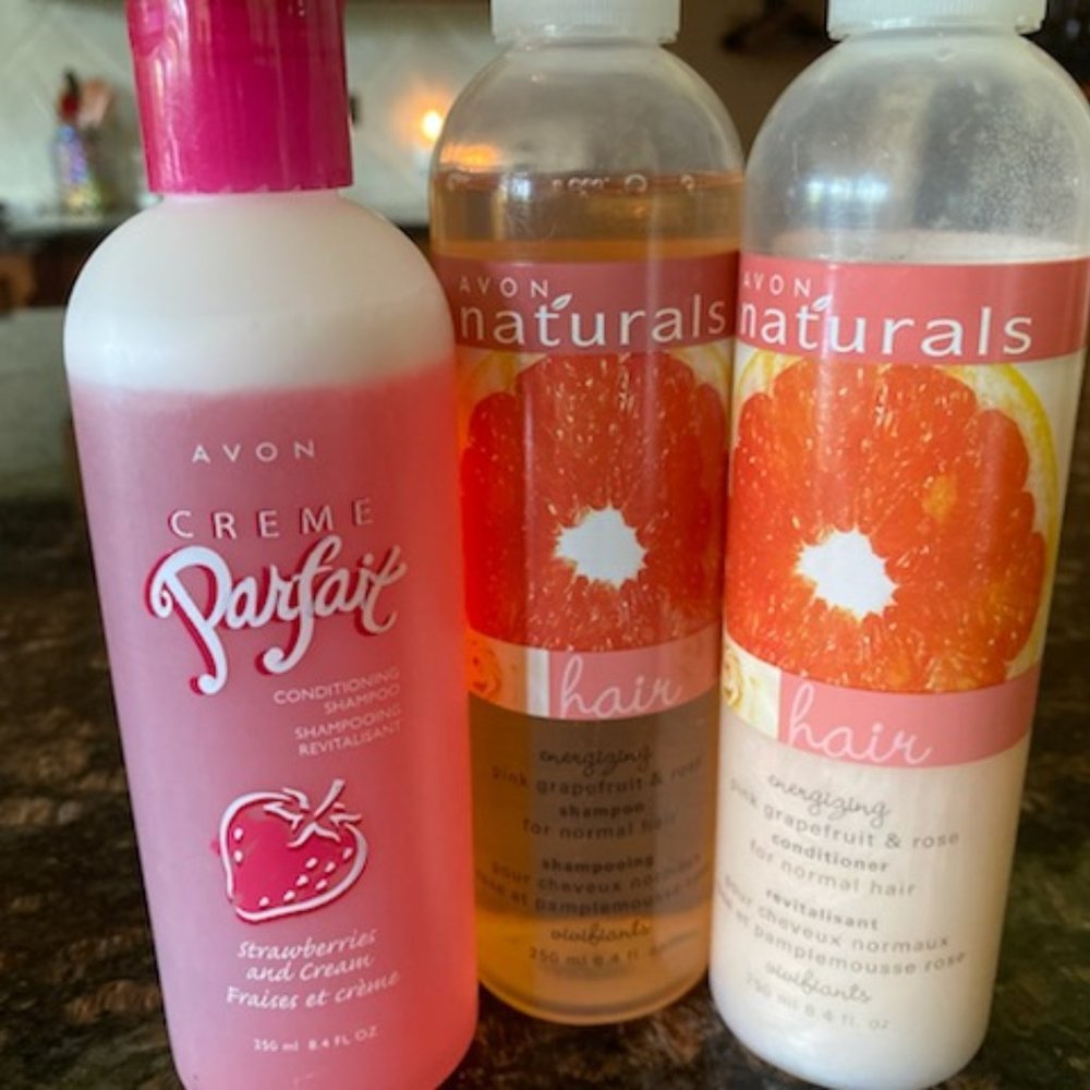 3 AVON Hair Products * STRAWBERRIES & CREME Parfait SHAMPOO + GRAPEFRUIT ROSE
